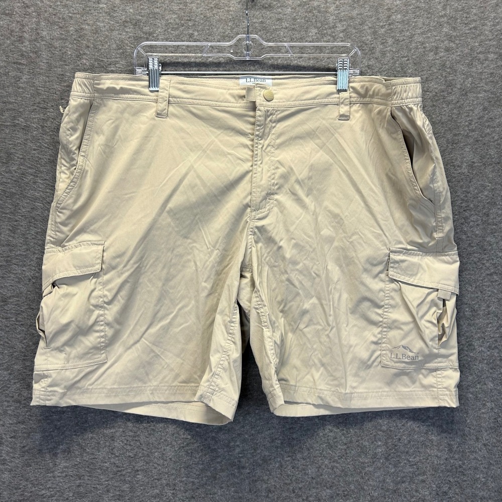 LL Bean Mens XXL Khaki Tan Nylon Spandex Cargo Hiking‎ Shorts 512822